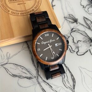 Original Grain Men's Wood & Black Metal Watch